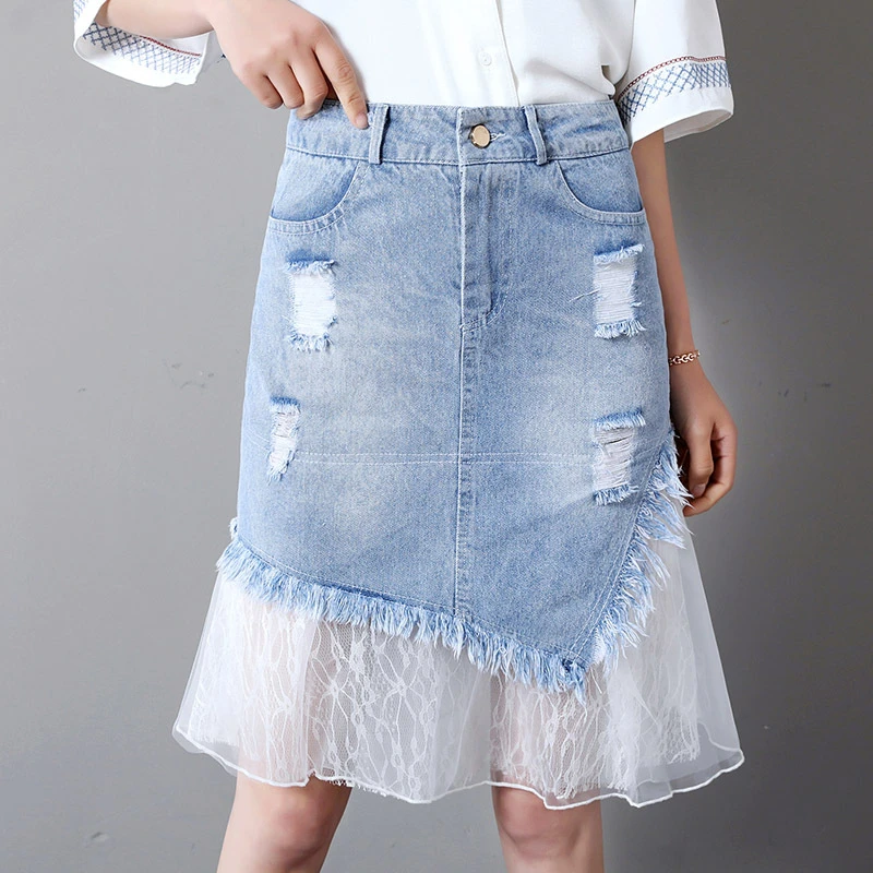womens denim skirts knee length
