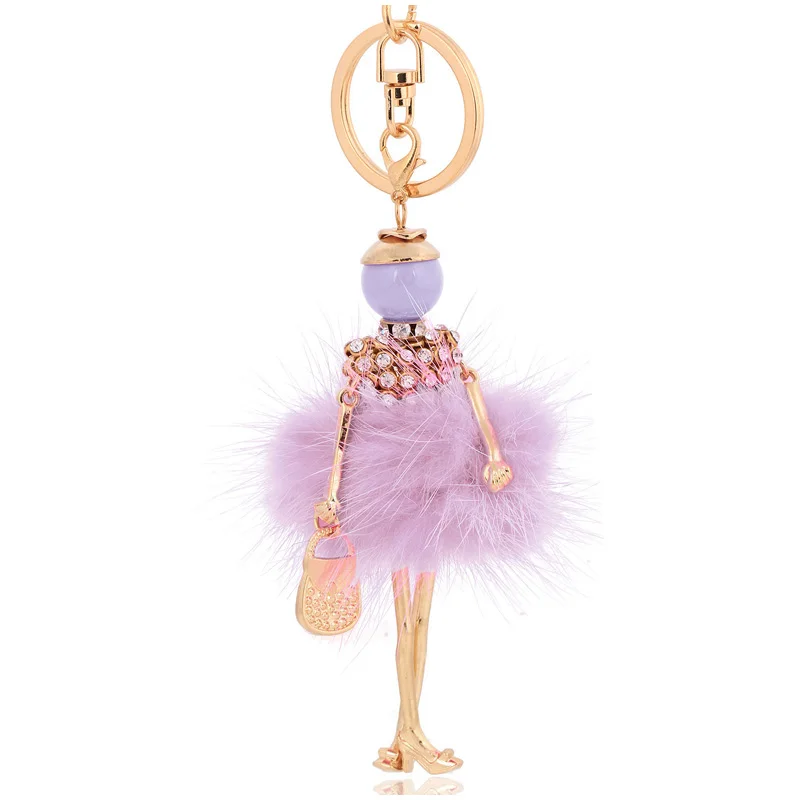 

new design purple fur keychain car key chain charms key ring pendant for women handbag keyring gift wholesale