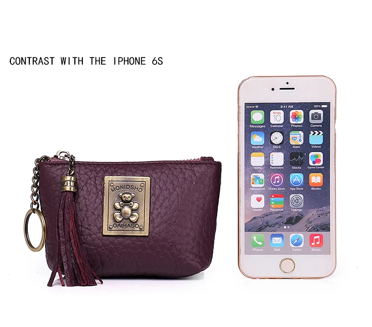 Women Mini Wallets Female Tassel Pendant Short Money Wallets Genuine Leather Lady Zipper Coin Purses Fashion Key Bag  (2)