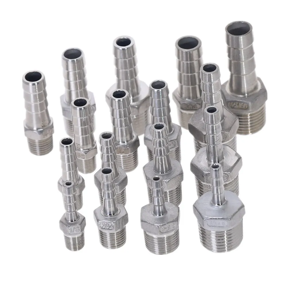 Acero inoxidable 304 BSP rosca macho Conexión de tubería X Barb manguera cola reductor Pagoda Junta conector