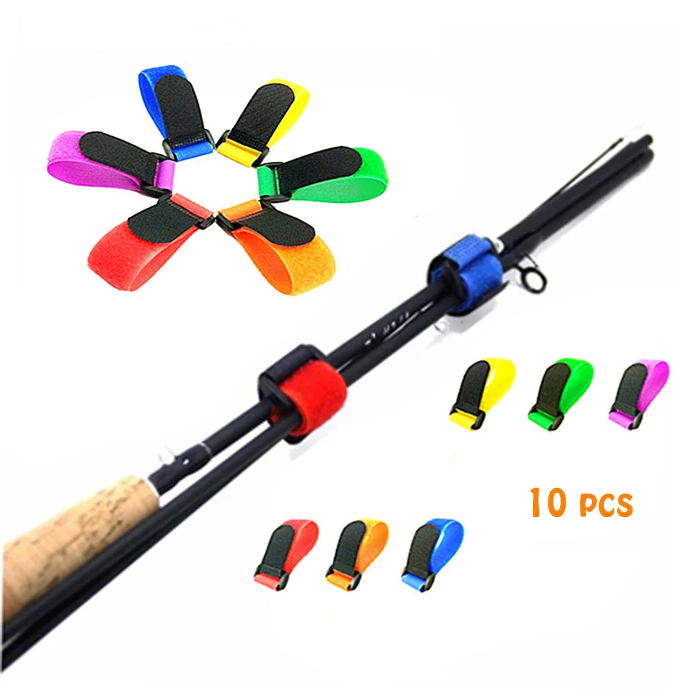 

10Pcs 25cm Reusable Fishing Rod Tie Holder Strap Suspenders Fastener Hook Loop Cable Cord Ties Belt Fishing Tools