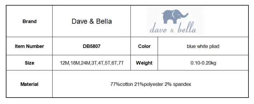 DB5807 Dave Bella весна осень для маленьких девочек Хлопковые Штаны в клетку детские клетчатые брюки