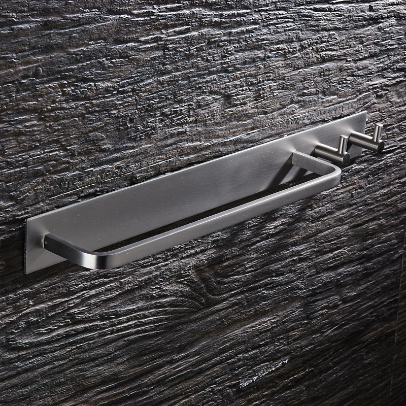 Towel Holder Black Single Towel Bar Aluminum Brushed Wall Mounted Bathroom Towel Rack Hanging Holder with 2 Hooks toallero Towel Holder Black Single Towel Bar Aluminum Brushed Wall Mounted Bathroom Towel Rack Hanging Holder with 2 Hooks toallero