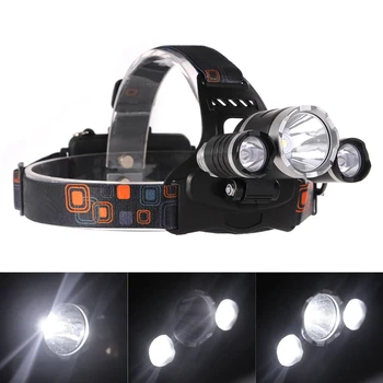 

3 LED Headlamp XML T6 5000LM Headlight frontale Flashlight 4 Mode Torch Lights with Car Charger With 18650 Battery EU