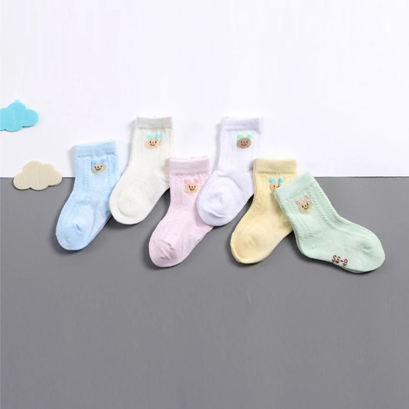 Детские хлопковые носки в сеточку для детей от 0 до 3 лет кружевные летние тонкие детские Носки с рисунком медведя носки для девочек w011