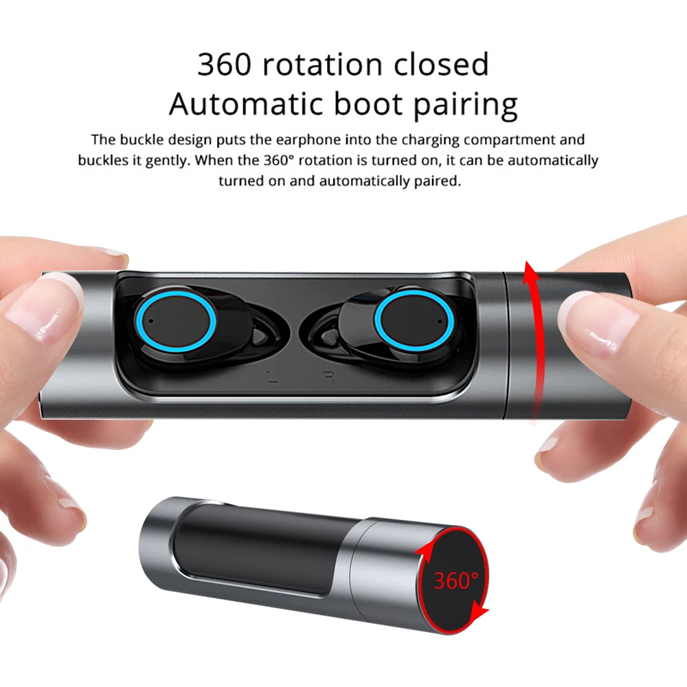 VirWir Bluetooth 5.0 Earphone Touch Control Wireless TWS Earbuds with Power Bank Waterproof Stereo Music Bluetooth Headset