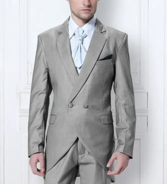 

High Quality Groom Tuxedos Fashion mens Wedding Party suits Custom made Light Gray tuxedos( jacket+Pants+tie)