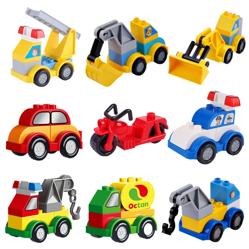 

Big Size Diy City Traffic Building Blocks Fire Truck Crane Motor Cars Bricks Compatible with Legoingly Duplo Toys for Children