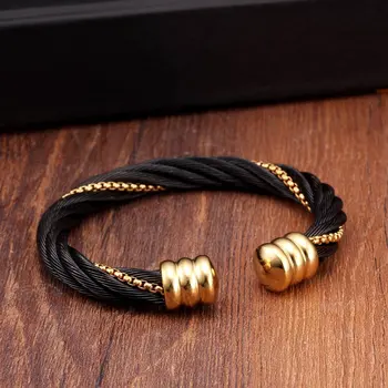 

New Fashion Design Stainless Steel Men Open Bracelets Bangles Trendy Multi-layer Braided Male Big Cuff Charm Bracelets