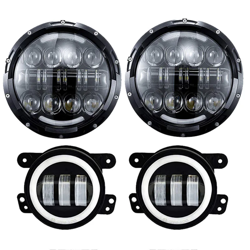 

2PCS 7 INCH 80W LED Round Headlight LED car lamps DRL Hi/Lo Beam + 2 x 4'' led fog lights Combo Kit for Jeep Wrangler JK