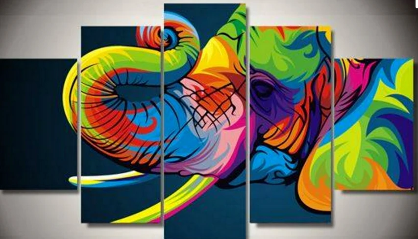 

Modern Indoor Decor Framed Elephant Abstract Colorful print canvas decoration 5 pieces