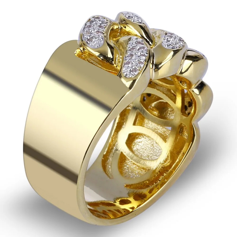 TOPGRILLZ Hip Hop Ring Rock Bling Jewelry All Iced out Micro Pave Cubic Zirconia Cuban Chain Ring for Men.Gift