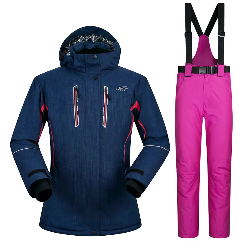 Лыжный костюм для женщин, зимний уличный спортивный женский зимний костюм, ветрозащитная Водонепроницаемая зимняя Лыжная куртка, брюки, Брендовые костюмы для сноубординга - Цвет: ZYNW04 And Rose Red
