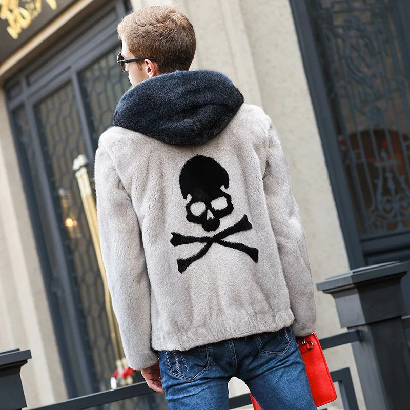 Imported American mink coat Men's whole mink coat fur youth fashion men's leather jacket leather coat