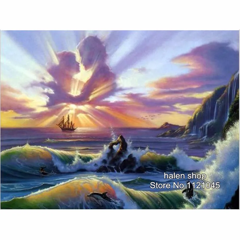 

New 100% Full Area Highlight Diamond Needlework Diy Diamond Painting Cross Stitch Kit Diamond Embroidery sea wave lovers GT571
