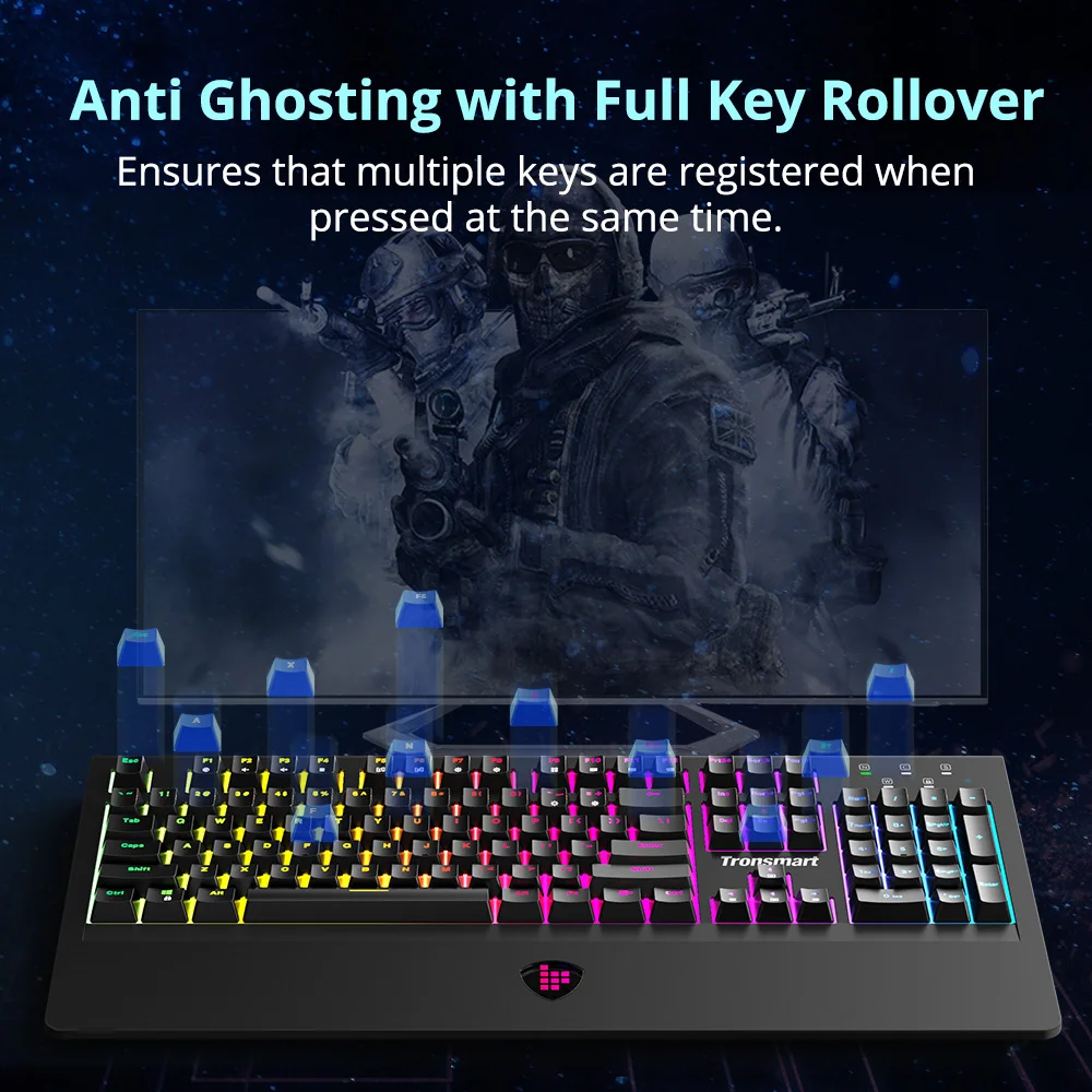  Tronsmart TK09R Mechanical Keyboard Gaming Keyboard USB Keyboard 104 Key with RGB Backlit Macro Blu