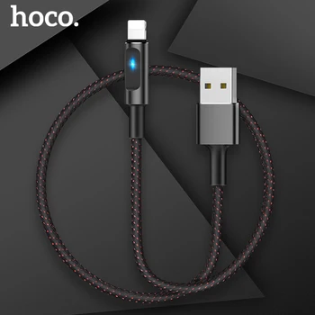 

HOCO aluminum usb cable for iphone cable 11 Pro Max XR Xs Max X 8 7 ipad2 smart power off LED fast charging cables phone charger