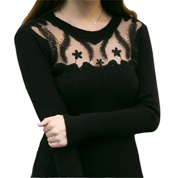 

Spring and Autumn New 2020 Lace Sweater Women's Bottoming Shirt Long Sleeve Joker Slim Slim Sexy Sweater Pullover Women
