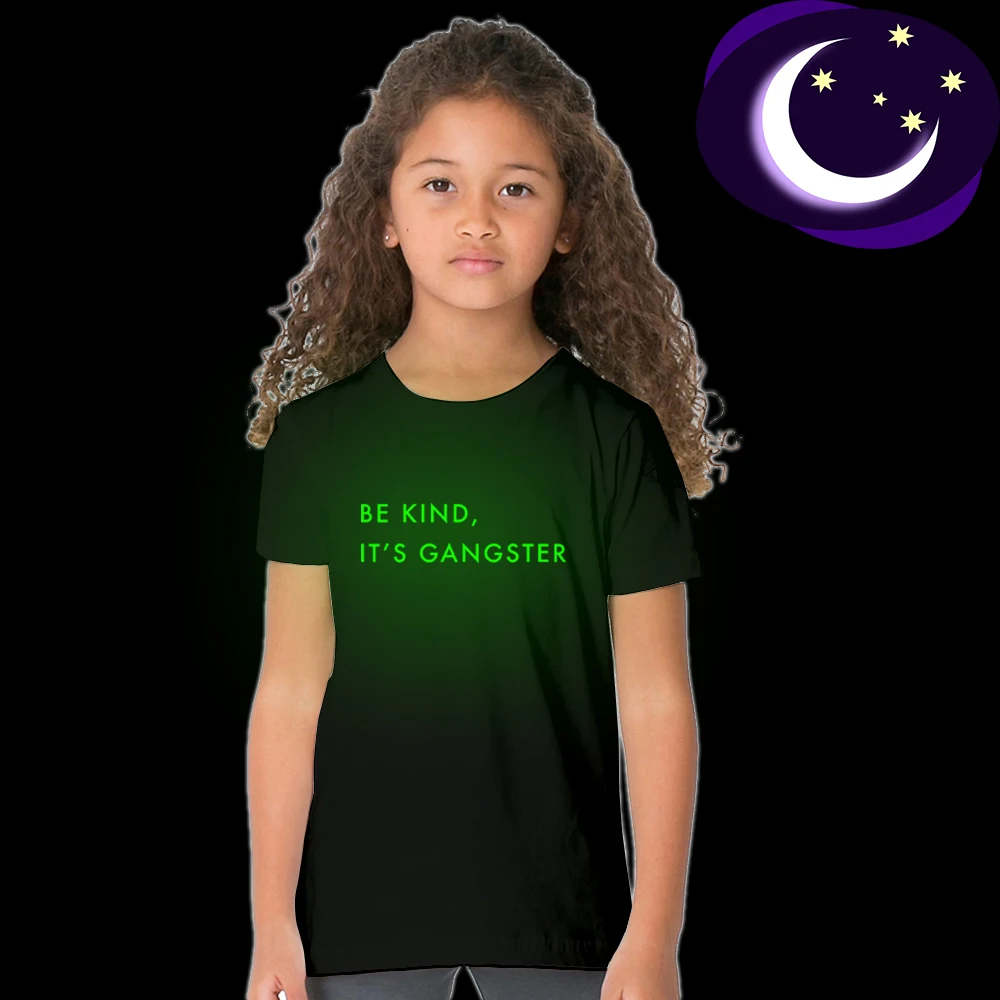 

Be Kind It's Gangster Kids Glow In The Dark T-Shirt Youth Kids Crewneck Tee Toddler Boys Girls Summer Short Sleeves Top Blouse