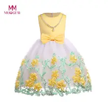 Платье без рукавов с вышивкой и бантом для девочек; Сетчатое платье-пачка; платье принцессы с цветочным рисунком для девочек; праздничное платье подружки невесты; Вечерние платья на свадьбу