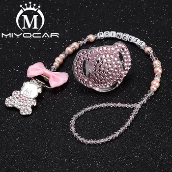 

MIYOCAR personalized pacifier clip pacifier holder with pacifier set princess style bling bling set unique gift SP001