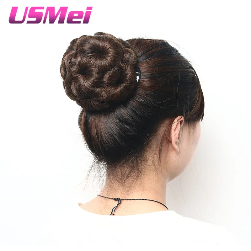 Usmei Синтетические волосы Chignon Клип В чёрный; коричневый смешивания Цвет части волос Эластичные поддельные пучок волос прически Интимные