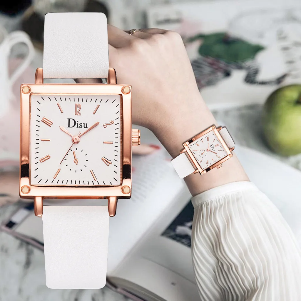 

Simple and fashionable printed watch with single eye digital scale square dial ladies quartz Dress watch