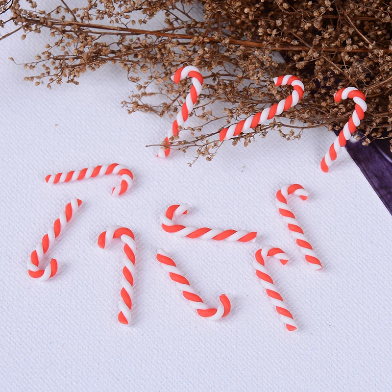 

10PcsCute Clay Christmas Red White Candy Cane CraftHome Christmas Decoration Kawaii Resin Flatback Cabochons Scrapbooking
