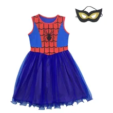 Платье для девочек с изображением Человека-паука из аниме Маскарадная маска Костюм принцессы с героями мультфильмов нарядное платье с суперменом и плащ детская Рождественская одежда для маленьких девочек