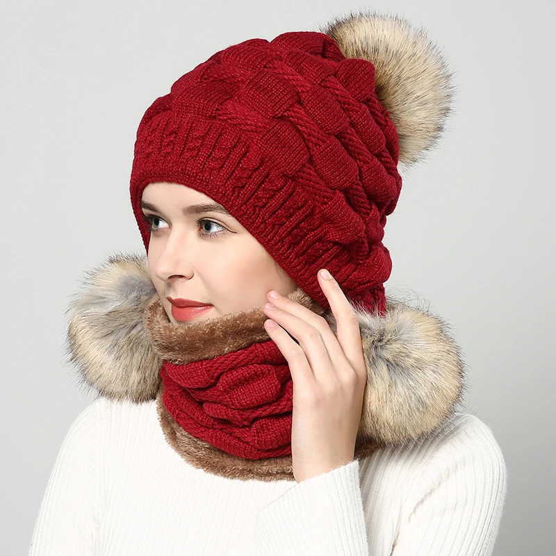 winter hats for women Bomber Hats knitted beanies Thicker cap scarf