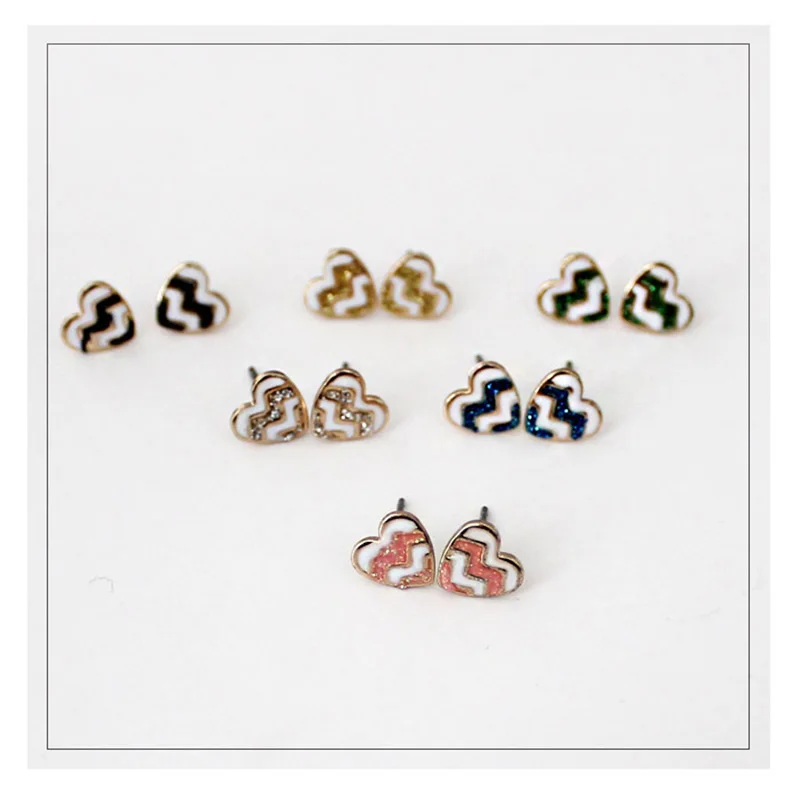 

Wholesale 72 Pair Lot Set Mini Iridescent Glitter Druzy Drusy Enameled Stud Earrings 8MM Colorful Heart