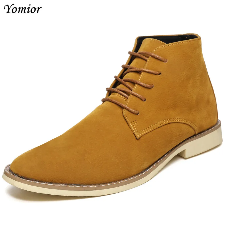 Yomior/Мужская обувь из коровьей замши с острым носком; сезон осень-зима; модная обувь; zapatos De Hombre; Роскошные Брендовые мужские ботинки челси высокого качества - Цвет: Цвет: желтый