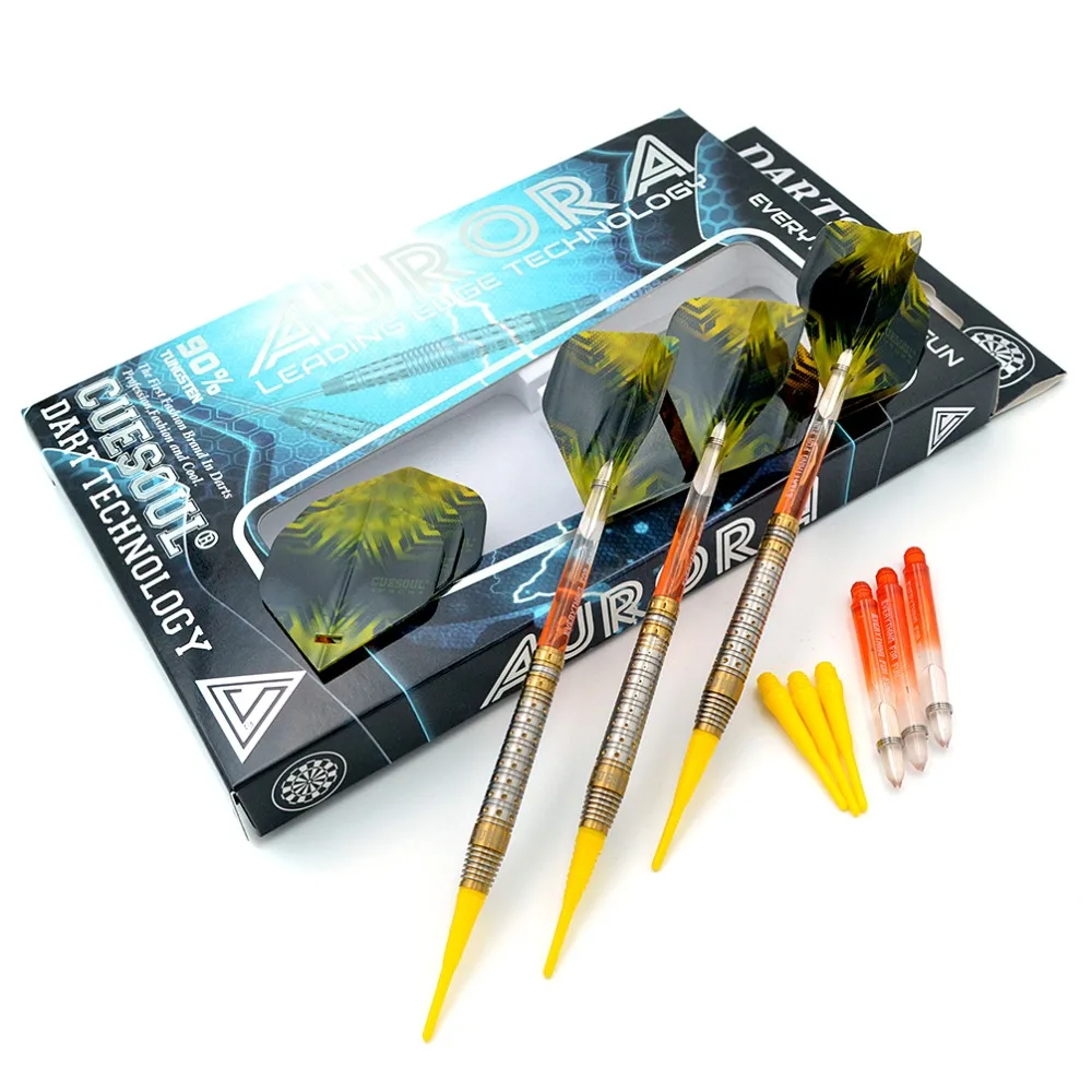 

CUESOUL AURORA Yellow 18g Soft Tip Tungsten Dart Set,Golden Titanium Nitride Coating