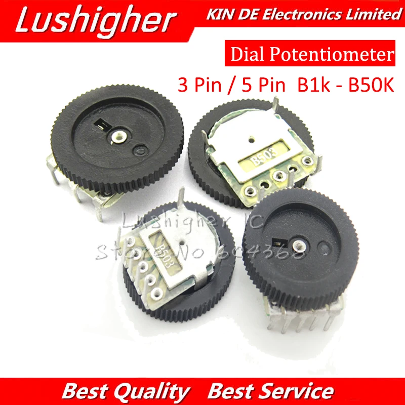 

10pcs 3Pin / 5Pin 16*2mm Double Gear Tuning Dial Potentiometer B102 B103 B203 B503 B1K B10K B20K B50K Dial Potentiometer