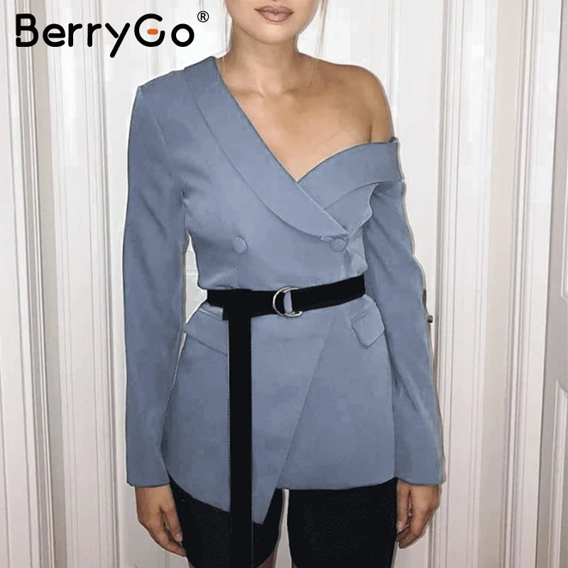 BerryGo элегантный женскoе пиджакодно плечо новынка Sexy женский пиджак одно плечо осень элегантный женский пиджак пальто2019новынка