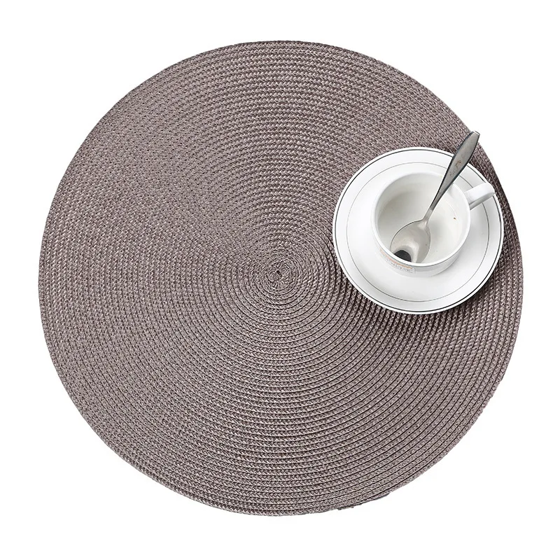 Waterproof Round Mat PP Weave Insulation Pad Dishes Placemat For Dining Table Home Decoration Accessories Modern Coffee Coasters - Цвет: PP Mat Gray