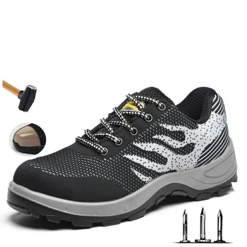 

Summer Men's Outdoor Breathable Mesh Plus Size Steel Toe Anti-smashing Protective Safety Shoes Men Puncture Proof Work Shoes