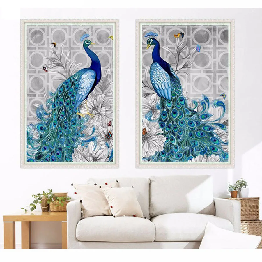 Download Aliexpress.com : Buy 5D DIY Diamond Painting Cross Stitch Blue Peacock Feathers Animal ...
