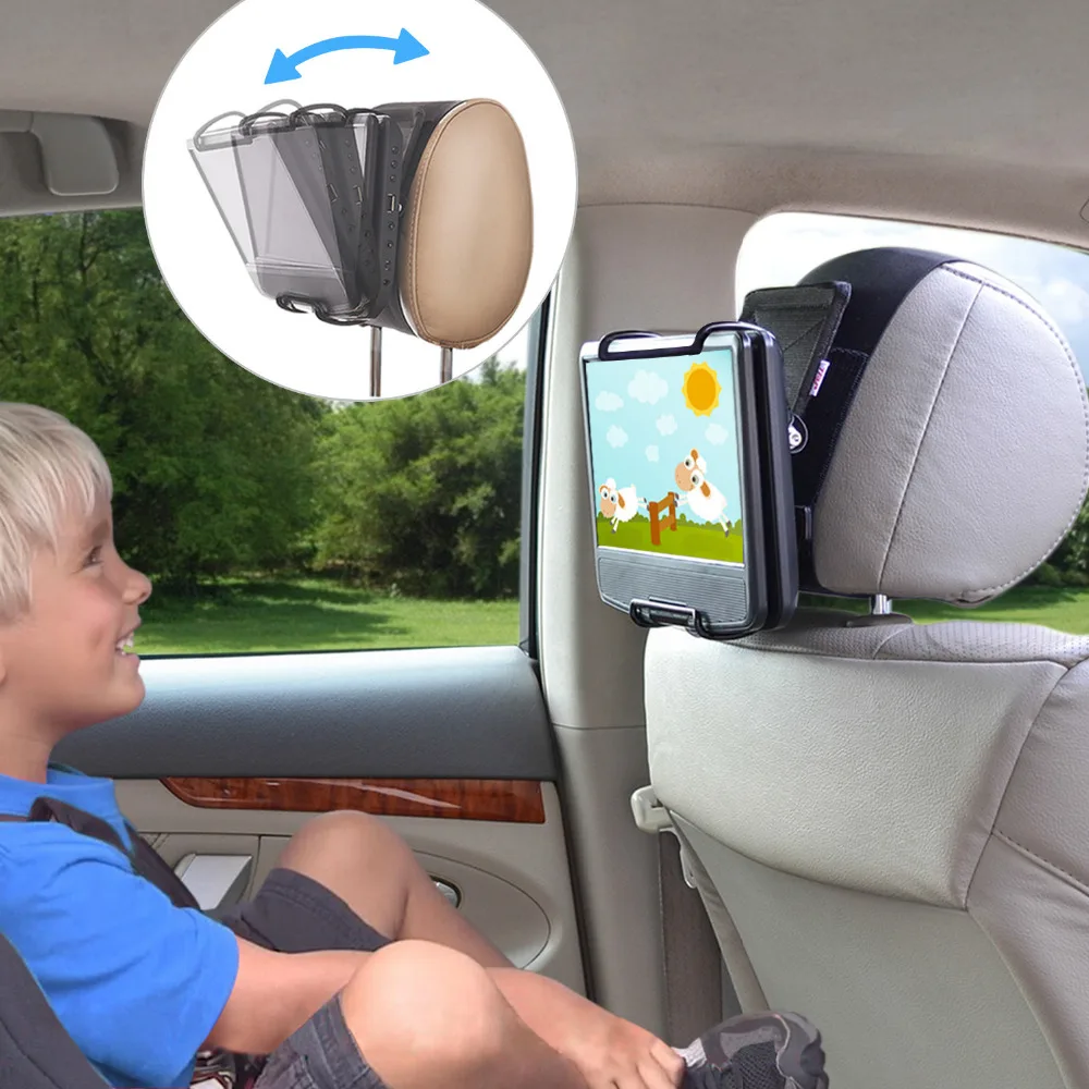 TFY Universal Car Headrest Mount Holder with Angle- Adjustable Holding Clamp for Swivel Screen Portable DVD Players, Black 1