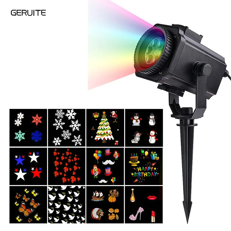 

GERUITE 12 Slideshow Laser Projection Lamp Disco DJ Stage Lighting Effect Waterproof Home Garden Star Light Indoor Decoration