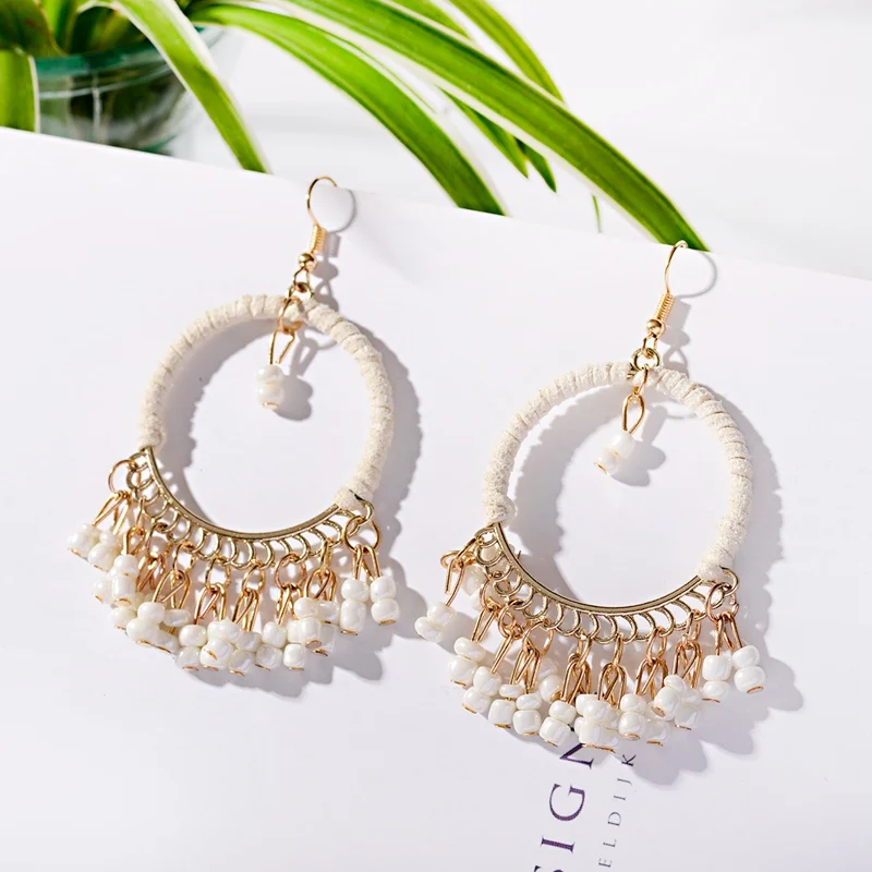 TopHanqi 2019 Новый Bijoux женские Boho большие круглые синие акриловые бусины кисточки