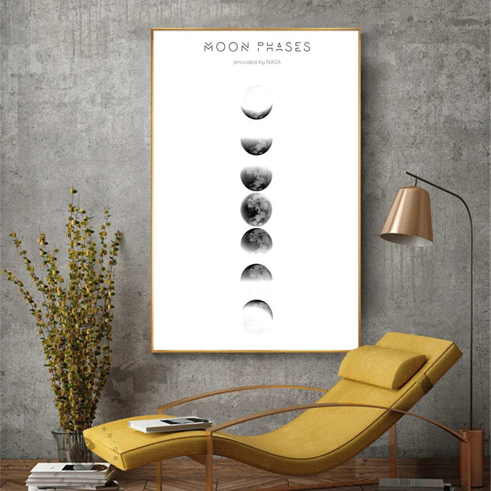 Us 1499 Modern Black White Landscape Wall Painting Super Moon Poster Nordic Minimalist Moon Phase Canvas Printing Decor Picture For Home In