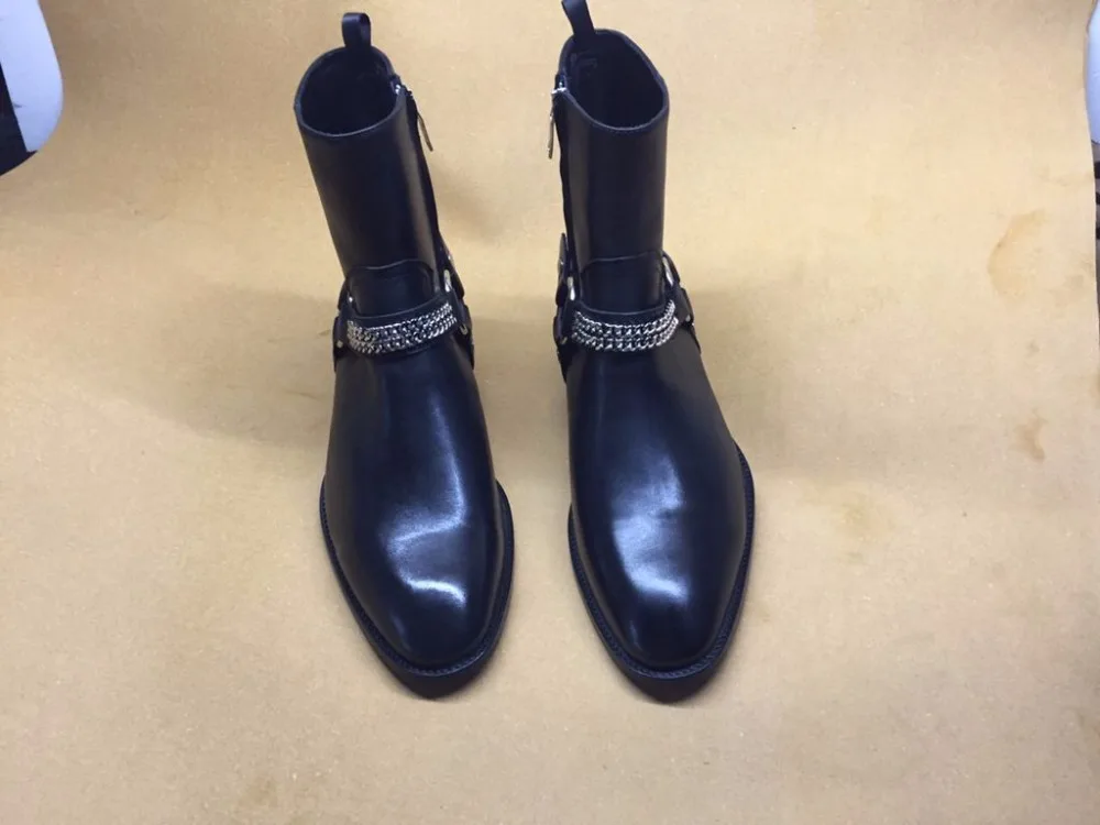 WPG Top quality BLACK Male Leather Sleeve Boots Men England do old tide boots Winter Retro Chelsea Boots