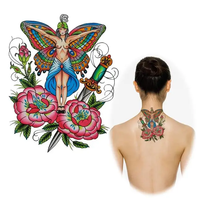 09 Elf Maquillage Belle Papillon Fille Avec Fleur Body Art Temporaire Tatouages Temporaire à Long Terme Tattoosax68 Dans Temporaire Tatouages De