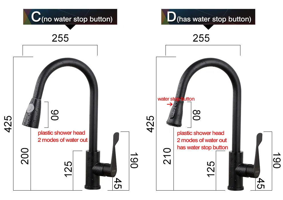 2 цвета черная или матовая поверхность выдвижной кухонный кран для раковины водопроводный кран