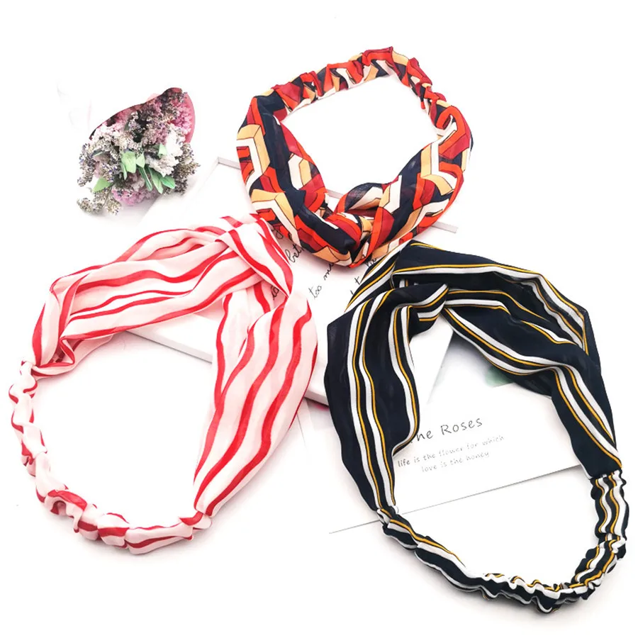 

Elastic Crossover Fabric Headband Striped Printed Knot Hair Accessories Women Hairband Headwea Bohemian Head Wrap