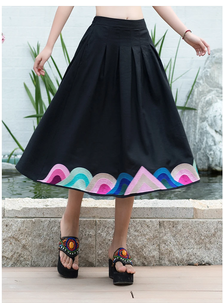 Faldas mujer moda 2019 юбки женские осень весна мексиканский стиль бохо длинные темные синий, черный, красный цвет юбка миди