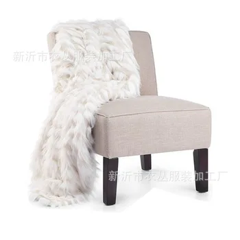 

Jacquard fake fur blanket imitation leather throw faux fur white 200x150cm