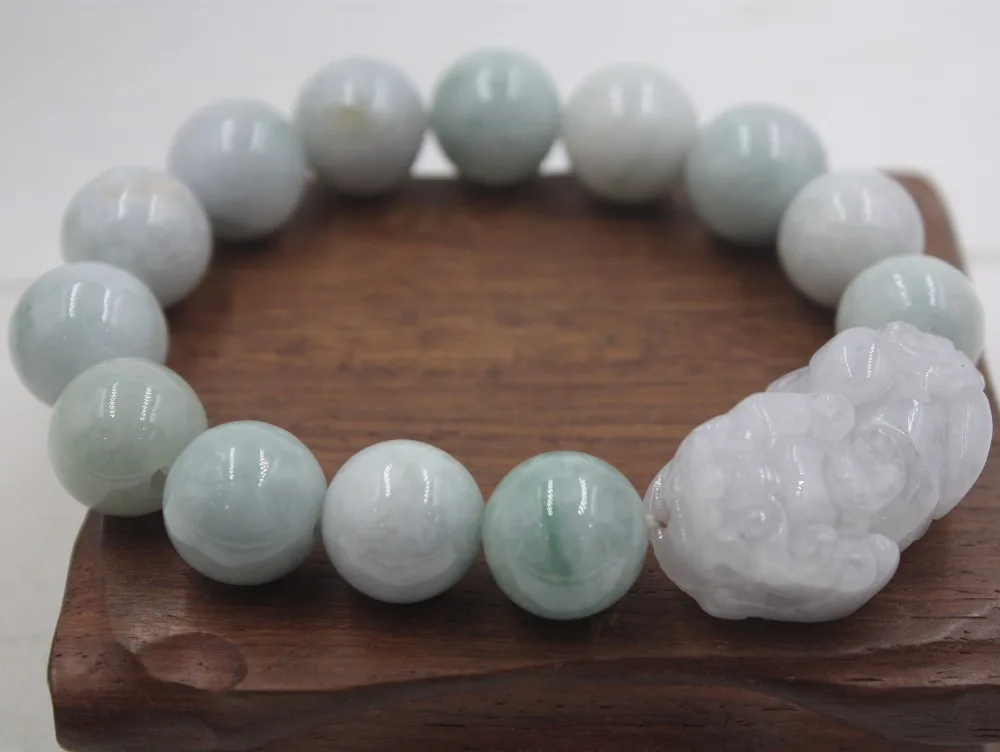 Lucky браслет из натурального нефрита Jadeite 13 мм гладкий с бусинами 15 17cmL для женщин и