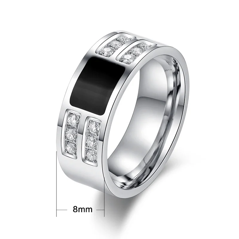 Мужские кольца из нержавеющей стали с черной эмалью и фианитами серебристого цвета, мужские обручальные кольца, модные ювелирные изделия Anel Aneis